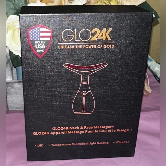 Glo24K Skin Rejuvenation Beauty Led Device for Face and Neck Black/Gold New